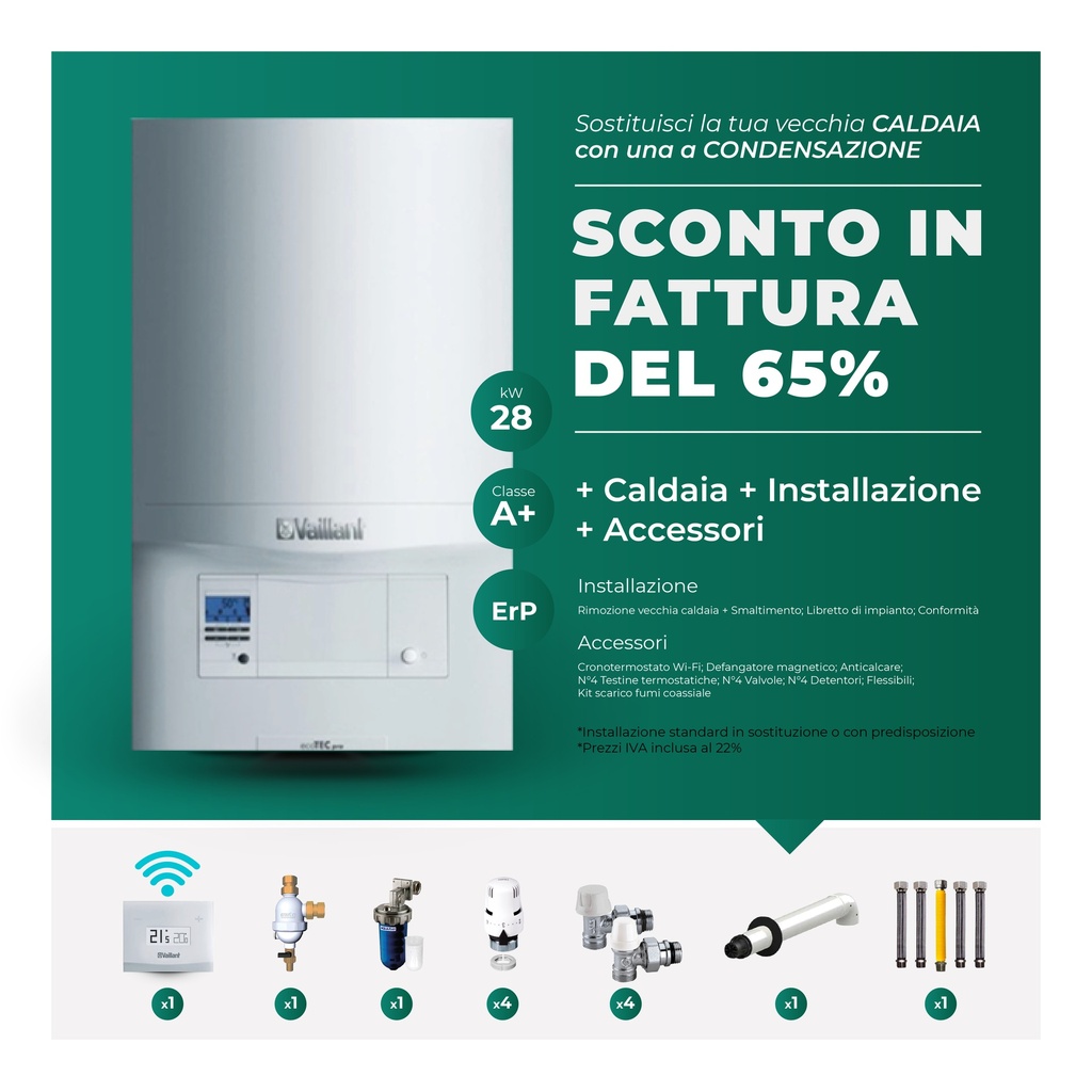 Vaillant caldaia murale a condensazione ecoTEC pro VMW 286 5-3+ con accessori e installazione