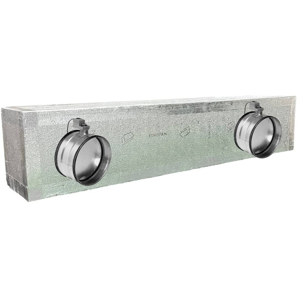 Plenum in poliuretano espanso a 2 uscite con serrande motorizzate da 160 o 200 mm