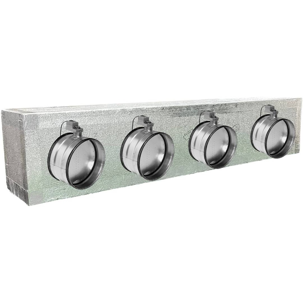 Plenum in poliuretano espanso a 4 uscite con serrande motorizzate da 160 o 200 mm