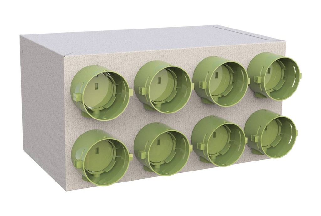 Plenum di distribuzione per VMC per tubo canalizzato uscite da 75 con manicotti completi di serranda di taratura con regolazione