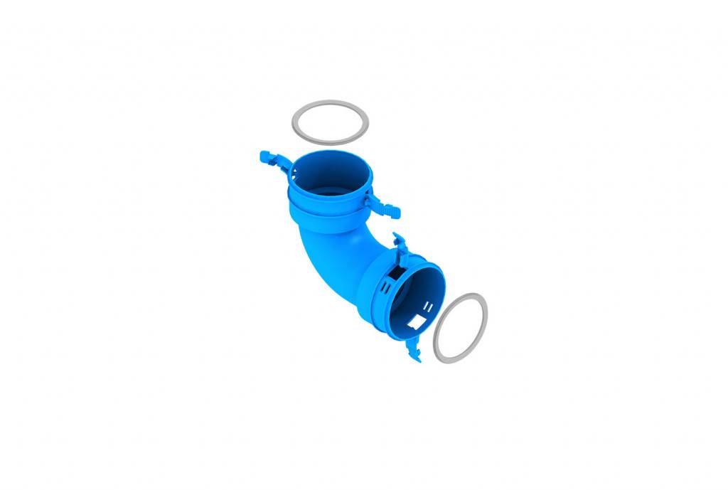 Tecnosystemi Curva a gomito 90° con connessione per tubi corrugati con ganci di tenuta e guarnizioni o-ring