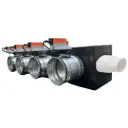 Plenum in poliuretano espanso a 4 zone con serrande motorizzate Lindab da 160 o 200 mm con attacco laterale VMC 