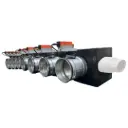 Plenum in poliuretano espanso a 8 zone con serrande motorizzate Lindab da 160 o 200 mm con attacco laterale VMC