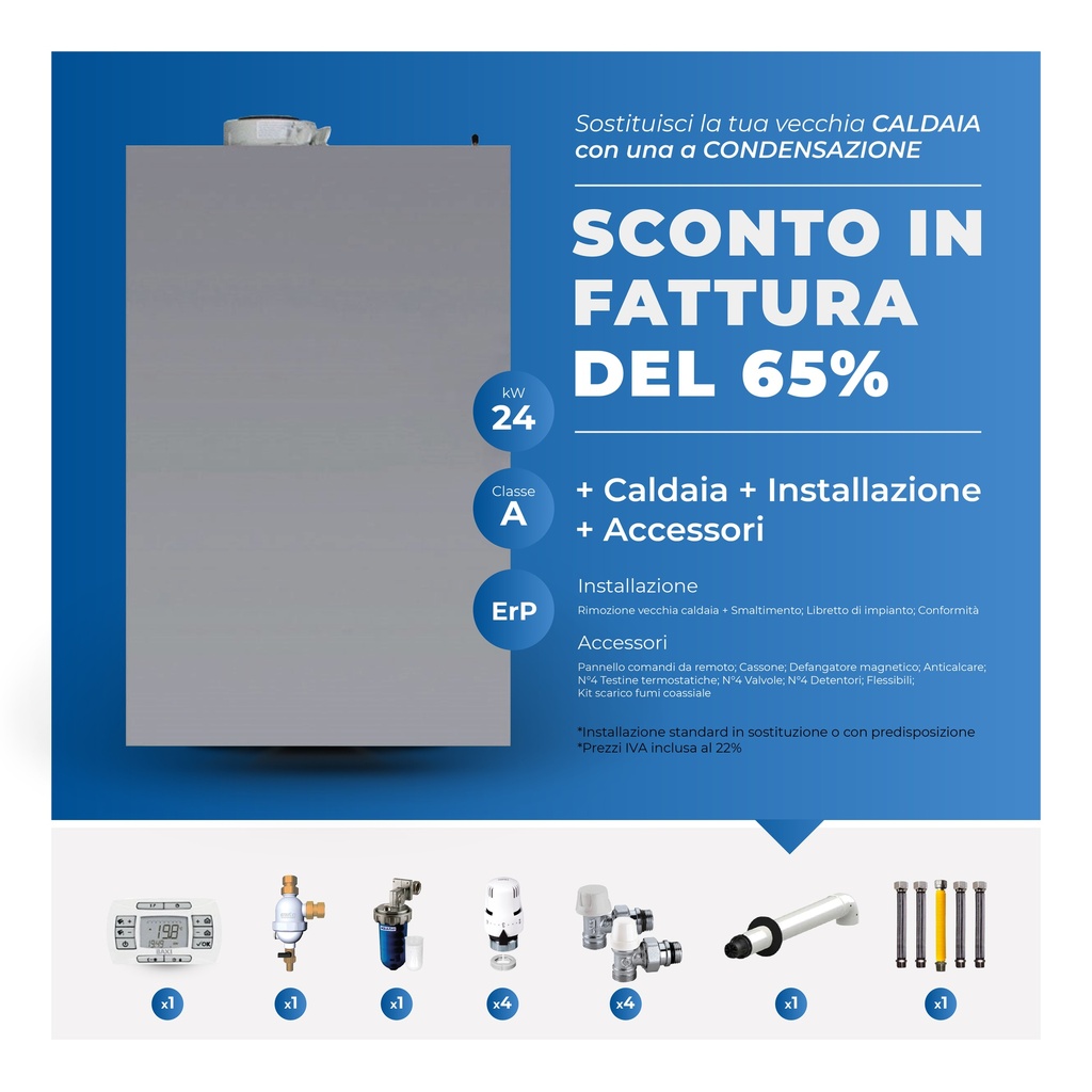 Baxi caldaia Luna Air da 24 kW con accessori e installazione