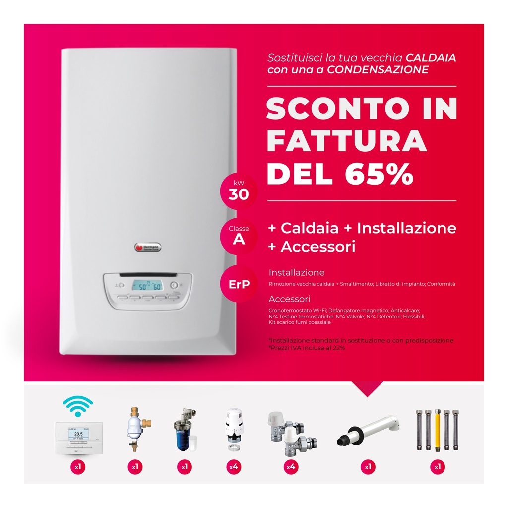 Hermann Saunier Duval Caldaia a Condensazione Themafast 30 kW con Accessori e installazione