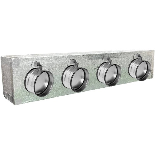 Plenum in poliuretano espanso a 4 uscite con serrande motorizzate da 160 o 200 mm