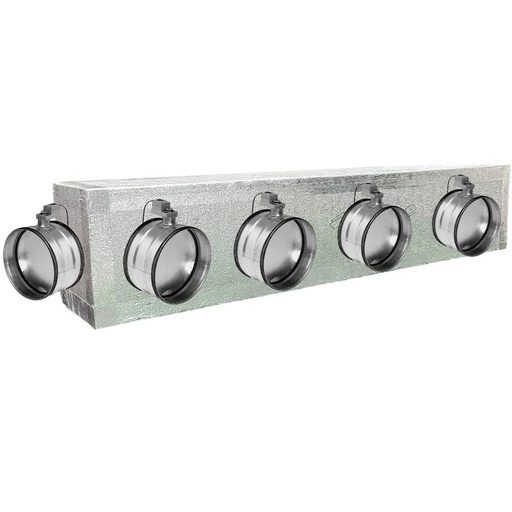 Plenum in poliuretano espanso a 5 uscite con serrande motorizzate da 160 o 200 mm