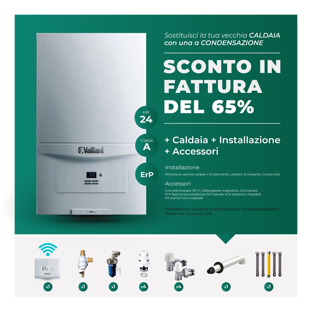 Vaillant caldaia murale a condensazione ecoTEC pure VMW 246 con accessori e installazione
